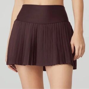 Alo Airlift Grand Slam Tennis Skirt Raisin Pleated High-Rise Waist Skort Mini S